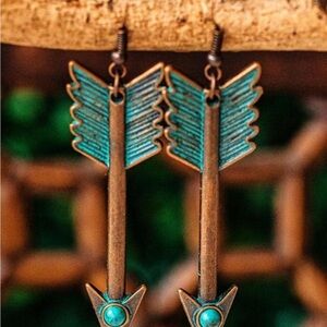 Blue and Brown Arrow Earrings with Turquoise Inlay​